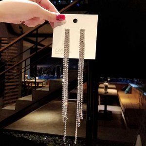 Серьги длинные дождики из дорожек страз
