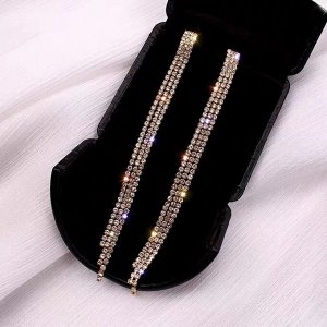 Серьги длинные дождики из дорожек страз
