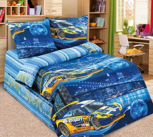 Комплект постельного белья 1,5-спальный, бязь "Люкс", детская расцветка (Неон, синий)