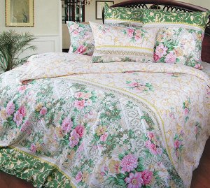 Комплект постельного белья Евростандарт, поплин (Римский дворик, зеленый)