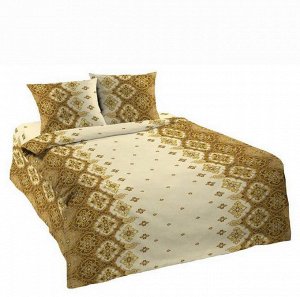 Комплект постельного белья 1,5-спальный, с вырезом "ромб",  бязь Шуйская ГОСТ (Орнамент, коричневый)