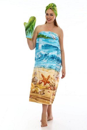 Комплект для сауны женский, 3 предмета, вафельная ткань (Райский уголок)