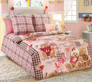 Комплект постельного белья в детскую кроватку, бязь "Люкс" (Плюшевые мишки, бежевый)