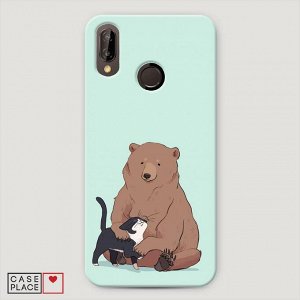 Пластиковый чехол Медведь и кошка дружба на Huawei P20 Lite