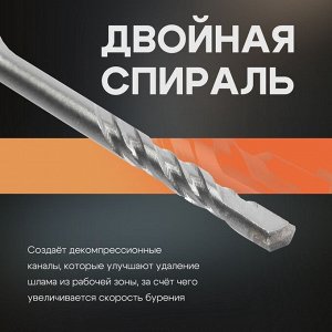 Бур по бетону ТУНДРА, двойная спираль, SDS-plus, 5 х 110 мм