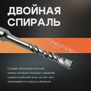 Бур по бетону ТУНДРА, двойная спираль, SDS-plus, 6 х 110 мм