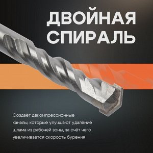 Бур по бетону ТУНДРА, двойная спираль, SDS-plus, 12 х 310 мм