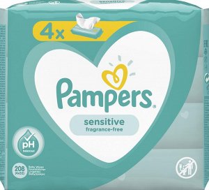 PAMPERS Детские влажные салфетки Sensitive 4Х52\56