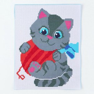 Вышивка крестиком для детей «Котик с клубком», набор для творчества, 25 х 20 см