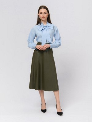 Юбка цвета хаки длины миди из искусственной кожи