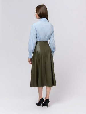 Юбка цвета хаки длины миди из искусственной кожи
