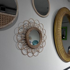 Зеркало "Подсолнух" круглое ротанг