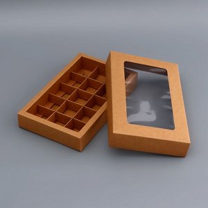 Коробка для 15 конфет, крафт, 13.7x22x3.5 см. Кондитерская упаковка