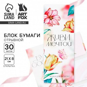 Блоки бумаги с отрывными листами, 30 л в открытке «Живи мечтой»