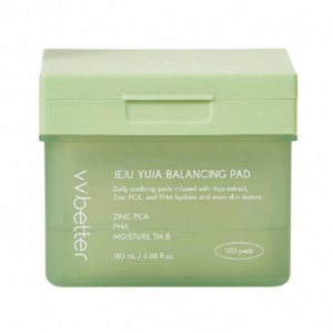 VVbetter Балансирующие успокаивающие тонер-пэды с цинком PCA, PHA, Moisture TM B / Jeju Yuja Balancing Pad, 120 шт.