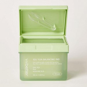 VVbetter Балансирующие успокаивающие тонер-пэды с цинком PCA, PHA, Moisture TM B / Jeju Yuja Balancing Pad, 120 шт.