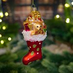 Носок рождественский Медвежонок  с игрушками, стекло