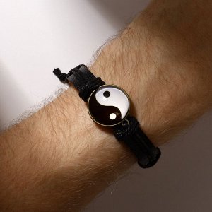 Браслет кожа «Новый день» инь-ян, чёрно-коричневый, 6 см