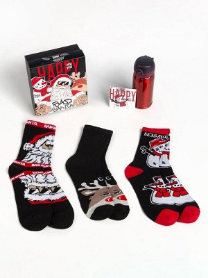 Новогодний подарок. Подарочный набор термос и носки 3 пары KAFTAN Bad Santa, размер 41-44 (27-29 см)