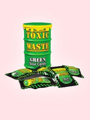Кислые леденцы конфеты Toxic Waste / "Green Drum"/Кислый Токсик Вейст (Зеленая бочка)