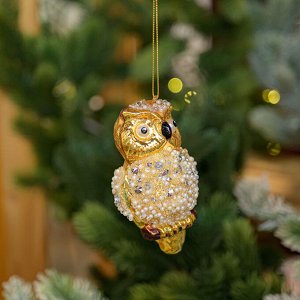 Сова белый бисер золотая, стекло