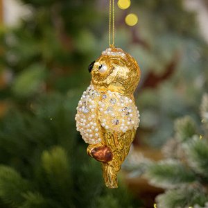 Сова белый бисер золотая, стекло
