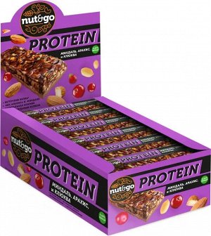 Nut&Go батончик "Protein" миндаль, арахис, клюква 18 шт по 36 г