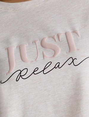 Футболка из премиального хлопка с авторским принтом бежевый меланж__just relax