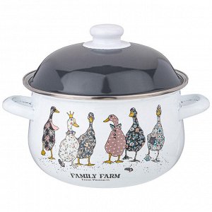 Эмалиированная кастрюля с крышкой "Family Farm", 2.8 л, 20x12 см - идеальный помощник на кухне, 1 шт.