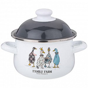 Эмалированная кастрюля с крышкой "Family Farm", 1.5 л, 16x10 см - идеальный помощник на кухне!, 1 шт.