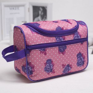 Косметичка-сумка , 23,5*9,5*15, отд на молнии, н/карман, ручка, принт "Розы" розовый