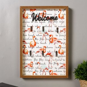 Крючки декоративные дерево "Фламинго - welcome" 30x20x2,6 см