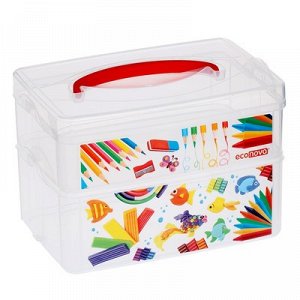 Ящик для игрушек с аппликацией ART BOX, 2 секции 2 + 3 л, с крышкой и ручкой, бесцветный