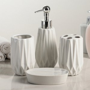 Набор для ванной 4 предмета (дозатор, мыльница, 2 стакана), цвет белый