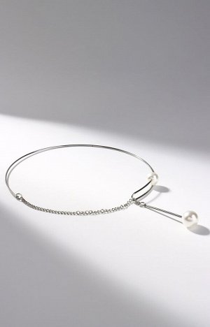 Колье «Ноэль» бусины с цепочкой, шар №12, белое в серебре, L=30 см