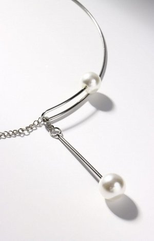 Колье «Ноэль» бусины с цепочкой, шар №12, белое в серебре, L=30 см