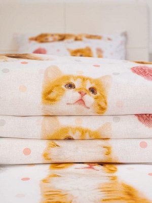 Комплект постельного белья 1,5-спальный, перкаль, детская расцветка (Рыжие котята)