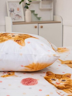 Наволочка 50*70 см, перкаль, детская расцветка (Рыжие котята)