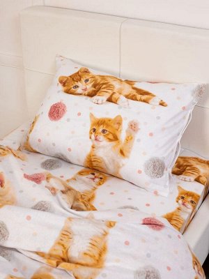 Наволочка 50*70 см, перкаль, детская расцветка (Рыжие котята)