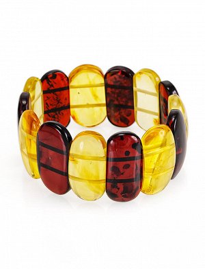 Яркий стильный браслет из натурального балтийского янтаря «Пластинки лимонные и вишнёвые», 805101215