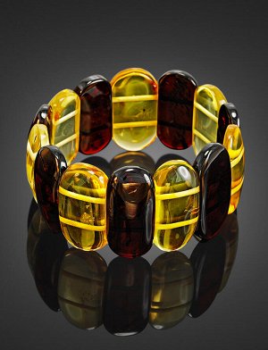 Яркий стильный браслет из натурального балтийского янтаря «Пластинки лимонные и вишнёвые», 805101215