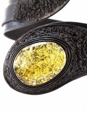 Кожаный браслет «Змейка» со вставкой из натурального балтийского искрящегося янтаря, 605005205