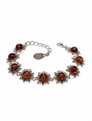 Изумительный браслет «Астра» с янтарём вишнёвого цвета