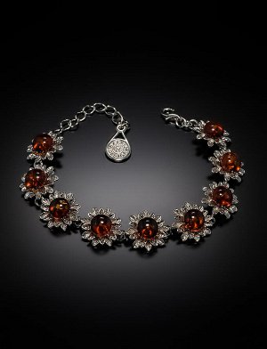 Изумительный браслет «Астра» с янтарём вишнёвого цвета