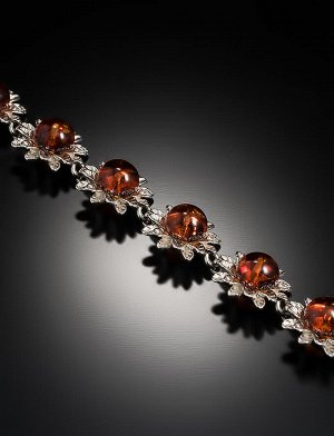 Изумительный браслет «Астра» с янтарём вишнёвого цвета