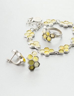 Небольшие серьги «Винни Пух» из серебра с натуральным медовым янтарём, 706502133