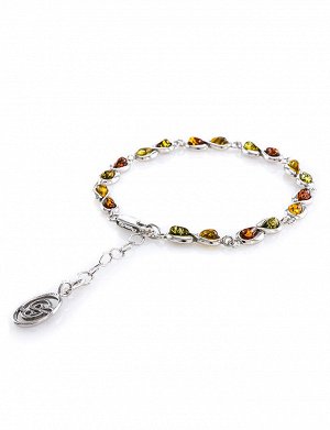 Изящный тонкий браслет с натуральным янтарём разных цветов «Амур»