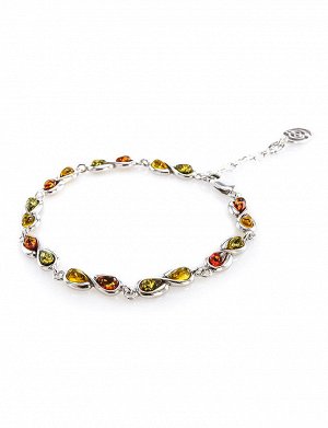 Изящный тонкий браслет с натуральным янтарём разных цветов «Амур»