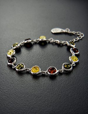 Яркий браслет из натурального янтаря трёх цветов «Ягодка»