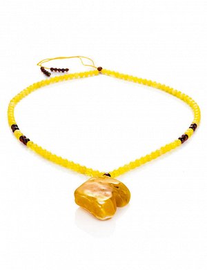 Колье «Лаура» из натурального цельного янтаря медового цвета, 806110268